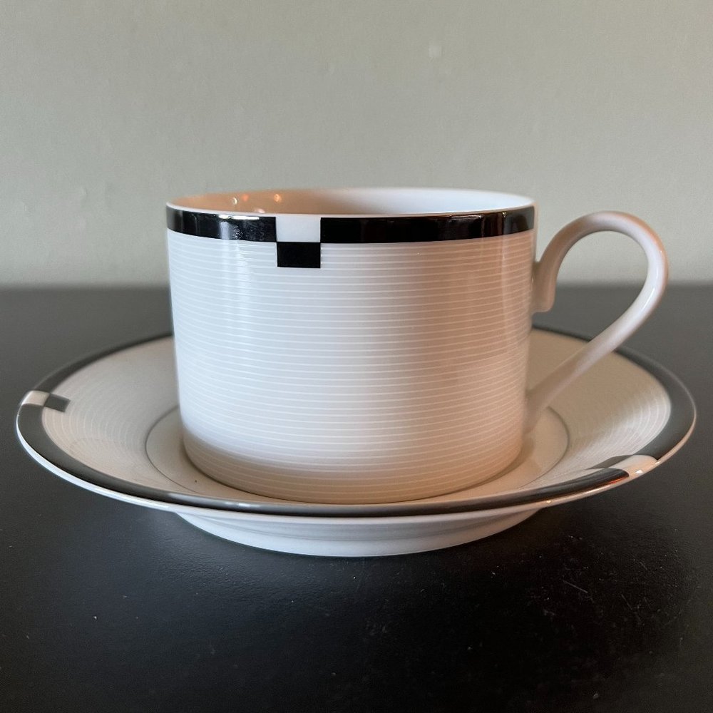 Mikasa Midnight Fine China Cup and Saucer Set Vintage Japan L5542 Black White